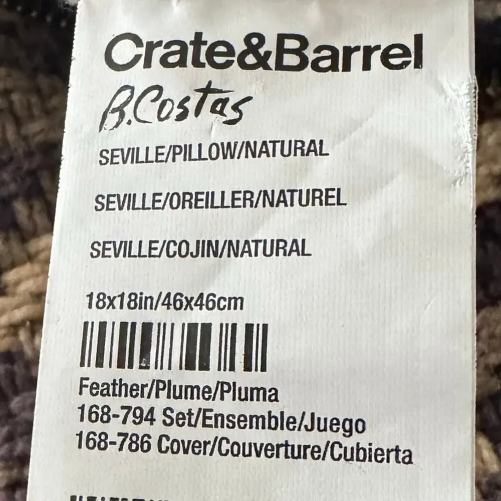 Crate and Barrel B Costas Seville 2 Pillows Covers Plum Brown Tan Tweed 18x18